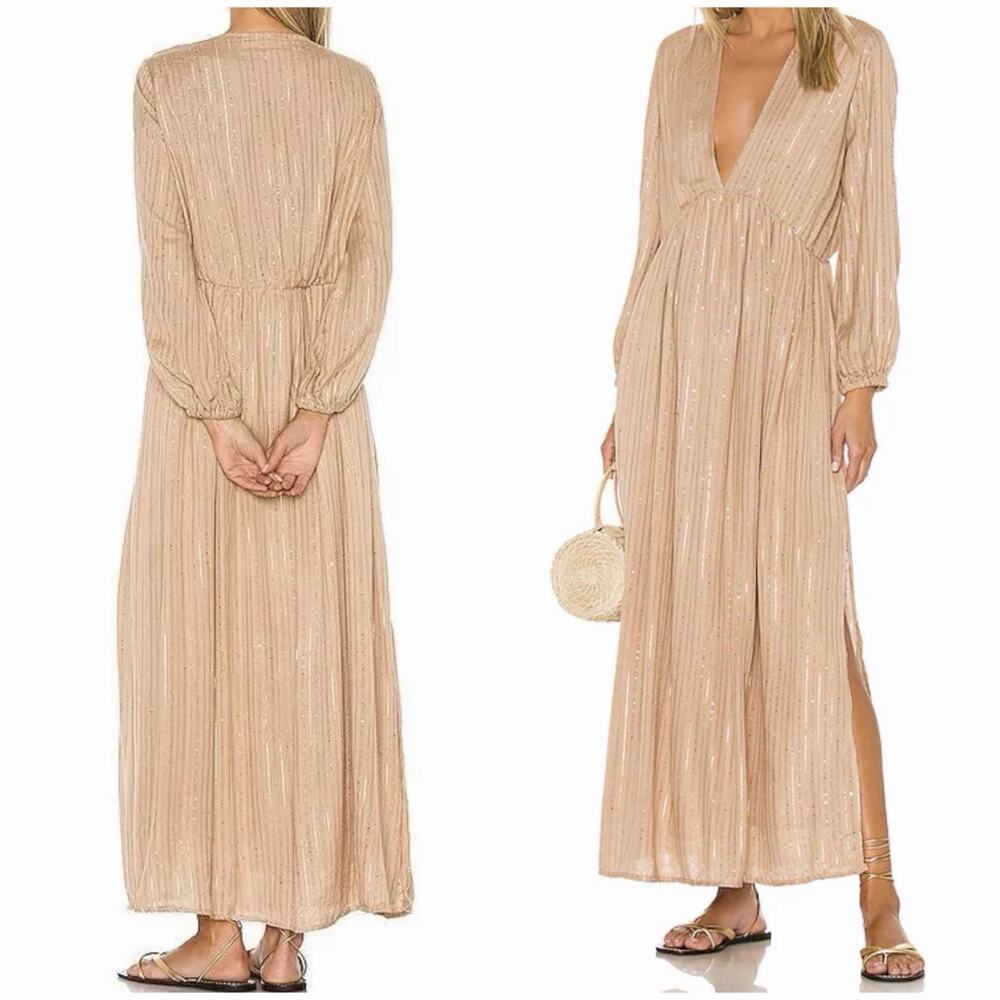 Sundress REVOLVE Chicago Long Maxi Dress XS/S Gold Sequin Lurex Boho Resort NWT